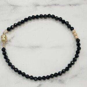 Dainty Faceted Black Spinel & Gold Filled Beaded Bracelet w/ Gold Filled Clasp